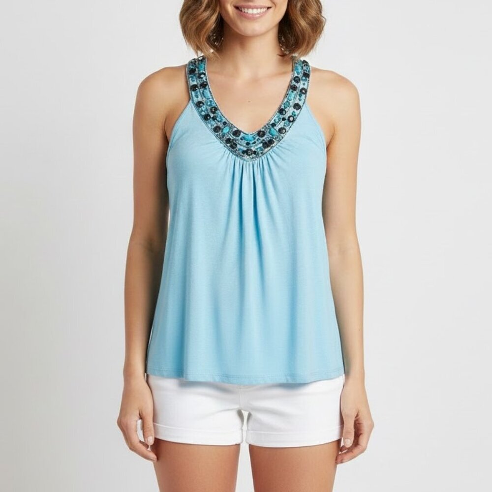 Blue beaded Racer Back Top b10
